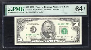 FR 2125-B* 1993 $50 *STAR* FRN FEDERAL RESERVE NOTE NEW YORK, NY PMG UNC-64EPQ C - Picture 1 of 2