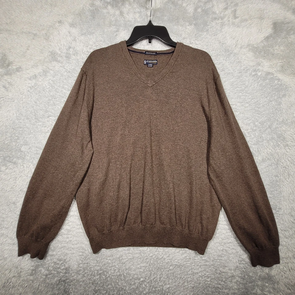 Suéter Stafford Para Hombres XL Marrón Mezcla de Cachemira Cuello en V Manga Larga *defecto Foto 1 de 4