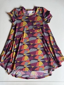 LuLaRoe Carly Girls Dress A-line Size 4 Purple Pink Geometric Print Short Sleeve - Picture 1 of 3