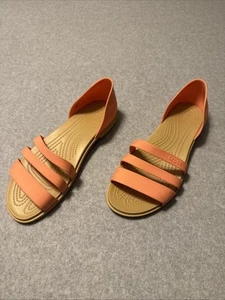 Crocs Tulum Orangeish Peach Slip-on Strappy Sandal Flat Shoe Women’s Size 9 - Picture 1 of 6
