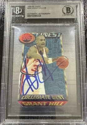 Grant Hill Signed/Auto 1994-95 Topps Finest Rookie #240 BAS BGS Pistons Duke - Image 1 of 2