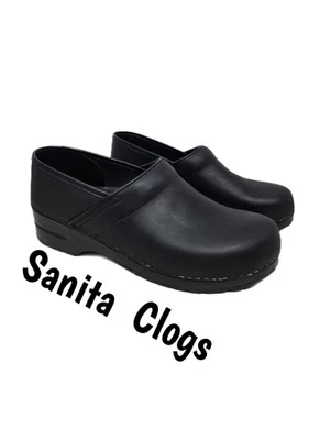 Sanita Womens Clogs Sz 44=12.5 To 13 Black Leather Upper Work Casual Wear Unisex - Image 1 of 4