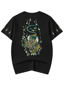 Niepce Japanese Streetwear Embroidery T-shirt Emerald Kirin Graphic Tee for Men - Picture 1 of 40
