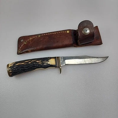 Cuchillo de hoja fija y funda de cuero Schrade USA 491 Foto 1 de 4