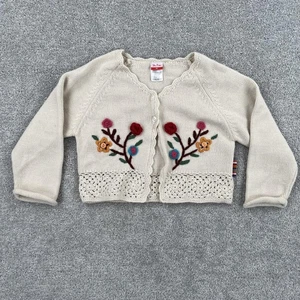 Shilav Sweater Girls 4T Cream Floral Embroidered Cardigan Knit Crochet Trim Boho - Picture 1 of 15