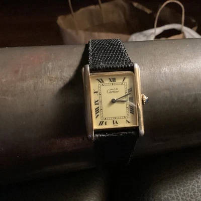 Auténtico Genuino De Colección Cartier Argent Tanque Manual ENTORNO USADO FUNCIONA PERFECTO Foto 1 de 4