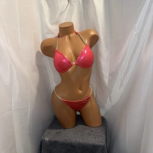 NPC COMPETITION BIKINI  SUIT Coral HOLOGRAM  34C Cup Small Bottoms - Picture 1 of 3