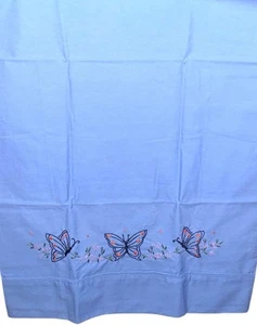 King Sized Pillow Cases Hand Embroidered Butterflies Cornflower Martha Stewart - Picture 1 of 7
