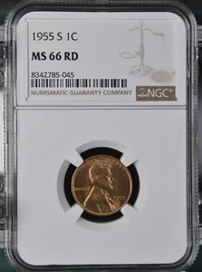 1955 S NGC MS 66 RD United States / American Lincoln Wheat Cent. - Picture 1 of 2