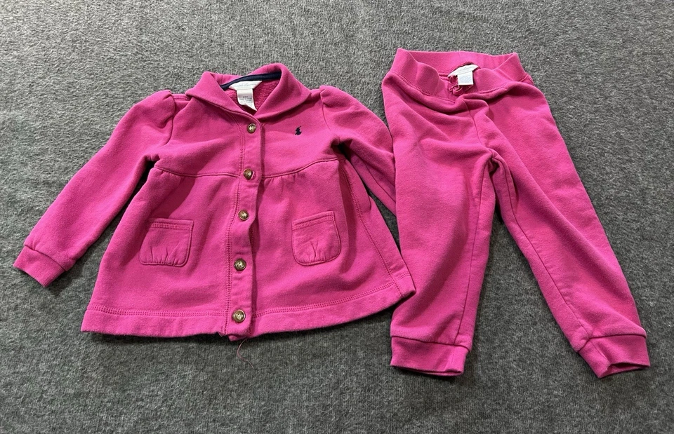 Ralph Lauren Conjunto de Sudadera y Pantalones de Sudadera Rosa Caliente para Niñas Pequeñas Talla 24 Meses Foto 1 de 4