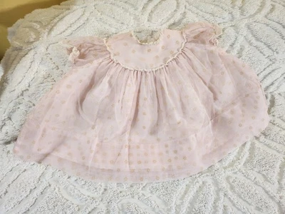 Vestido de Fiesta Rosa Vintage Bebé Niña Años 60 Transparente Flocado Gasa Encaje Floral 18 M Foto 1 de 4
