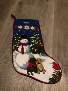 Vintage Needlepoint Snowman Christmas Stocking NATALIE NAME - Picture 1 of 8