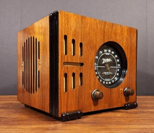 Old Antique Wood Zenith Black Dial 5r216 Vintage Tube Radio - Restored & Working - Picture 1 of 12