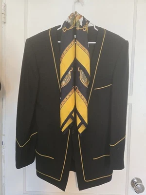 Blazer negro vintage Richard Tyler años noventa ribete trenzado dorado bufanda extra París Foto 1 de 4