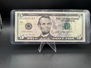 💚 2021 $5 Fancy Serial 💵 Near Radar Pattern • QD10010510B • Crisp Uncirculated - Picture 1 of 2