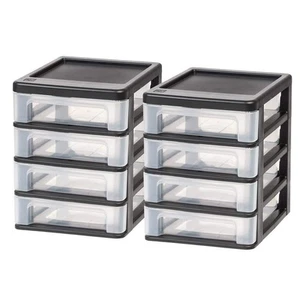 Plastic Desktop Drawer Organizer Black Stackable Storage Bin 4 Drawer 2 Pack - Picture 1 of 4