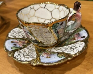 Vintage Capodimonte Porzellan Meerjungfrau Tasse/Untertasse Gold Vergoldet Made in Italy - Bild 1 von 7