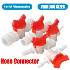 Inline Shut Off Valve Barbed Tap Connector Plastic Garden Hose Joiner ANY SIZES - Picture 1 of 26