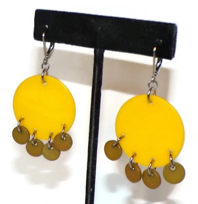 Sobral Fichas N48 C/4 Fichas Yellow & Green Dangle Disks Artist Made Earrings - Image 1 of 4