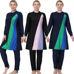 3PCS Burkini Women Muslim Swimsuit Full Cover Swimwear Modest Beachwear Set Arab - Picture 1 of 27