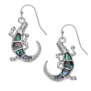 Alligator Hook Earrings Paua Abalone Shell Silver Fashion Jewellery Boxed - Picture 1 of 3