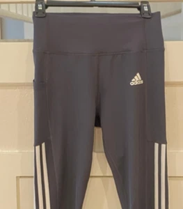 Women's Adidas Aeroready 3 Stripe Dark Gray Leggings with 1 Pocket ~ Sz.S - Picture 1 of 8