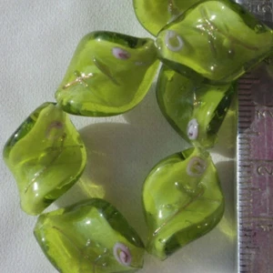 Lot de 4 perles, perles verre vert, 21x16mm, perles vertes, verre lampwork, L153 - Picture 1 of 1