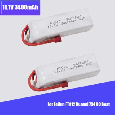 2Pcs 11.1V 3400mAH 30C 3S Battery Part For Feilun FT012 Huanqi 734 RC Boat - Image 1 of 4