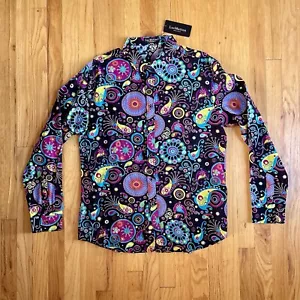 Neu Luc Matton lila Paisley Art Deco langärmliges Herrenhemd Größe Large - Bild 1 von 9