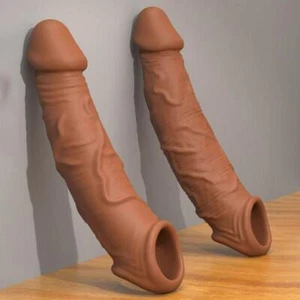Funda de pene masculino manga más grande circunferencia reutilizable condón alargador potenciador - Imagen 1 de 23