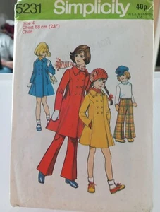 Vintage Dressmaking Pattern Simplicity 5231 Child's Traditional Coat Chest 23" - Picture 1 of 4