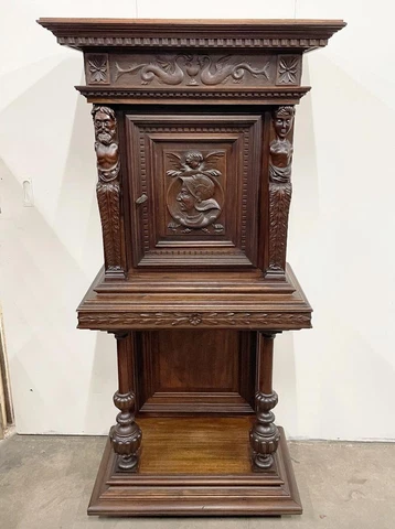 French Antique Renaissance Revival Walnut Wood Cabinet on Stand/Credenza/Bar Cover