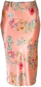Elegante Impresionante Falda Lápiz Recta Coral Floral Aspecto Satinado Longitud 33" - Imagen 1 de 2