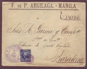 STAZIONE FILIPPINE - RARA COPERTINA COMMERCIALE INIZIO 12 OTTOBRE 1898 A BARCELLONA SPAGNA - Foto 1 di 4