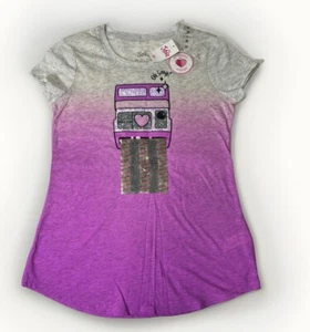 Justice T-Shirt Girls Sz 10 Youth Grey Purple Reversible Sequin Blue Stretch $27 - Picture 1 of 18