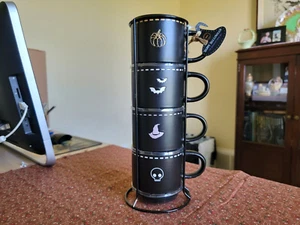 Market Finds Happy Hollowene 4-teiliges Stapelbecher-Set mit Halter Neu mit Etikett - Bild 1 von 20