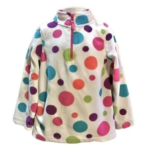 Girls 5 Bright Rainbow Polka Dot Long Sleeve 1/4 Zip Up Fleece Pullover - Picture 1 of 1