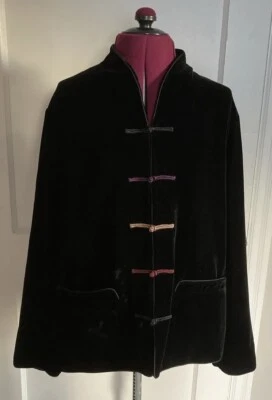 GO шелк Sz 12P-14P черный бархат куртка многоцветный переключатель застежки шелк с подкладкой - Изображение 1 из 4