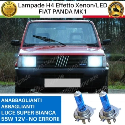 COPPIA H4 BLUE EFFETTO LED PER FIAT PANDA MK1 ANABBAGLIANTI+ABBAGLIANTI BIANCO - Immagine 1 di 4