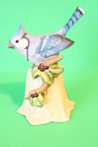 COLLECTABLE BLUEBIRD BELL FIGURINE WOOD BRANCH LEAF WILD BERRIES  - Picture 1 of 5