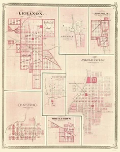 Stadtplan - Libanon Arcadia Zionsville Indiana - Baskin 1876 - 23 x 29,26 - Bild 1 von 20