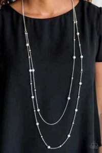 Paparazzi "Beach Party Pageant" Gray & Silver Beaded & Layered Necklace - Picture 1 of 3