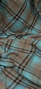 Turquoise Grey White Tartan Poly-Viscose Fabric 58’’ PRICE PER METER - Picture 1 of 2