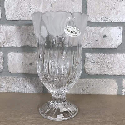 "Florero de 8"" Polonia bloque 24 % cristal plomo hecho a mano transparente y esmerilado patas tulipán" Foto 1 de 4