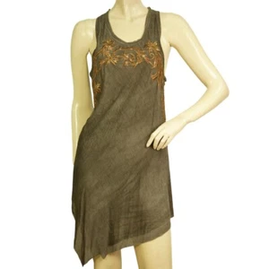 Mini Vestido Roberto Cavalli Gris Algodón Bordado Asimétrico Sin Mangas 44 - Imagen 1 de 7