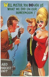 JUST MARRIED, HONEYMOON, TAYLOR - Comic Saucy Postcard Proof, Bamforth - Picture 1 of 2