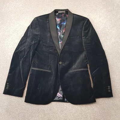 Next Mens Jacket 36S Black  Velvet Slim Fit Tuxedo Smoking Blazer Satin Lapels - Image 1 of 4