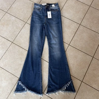 Judy Blue Women's High Waist Trouser Flare Denim Jeans Blue Size 3/26 Distressed - Image 1 of 4