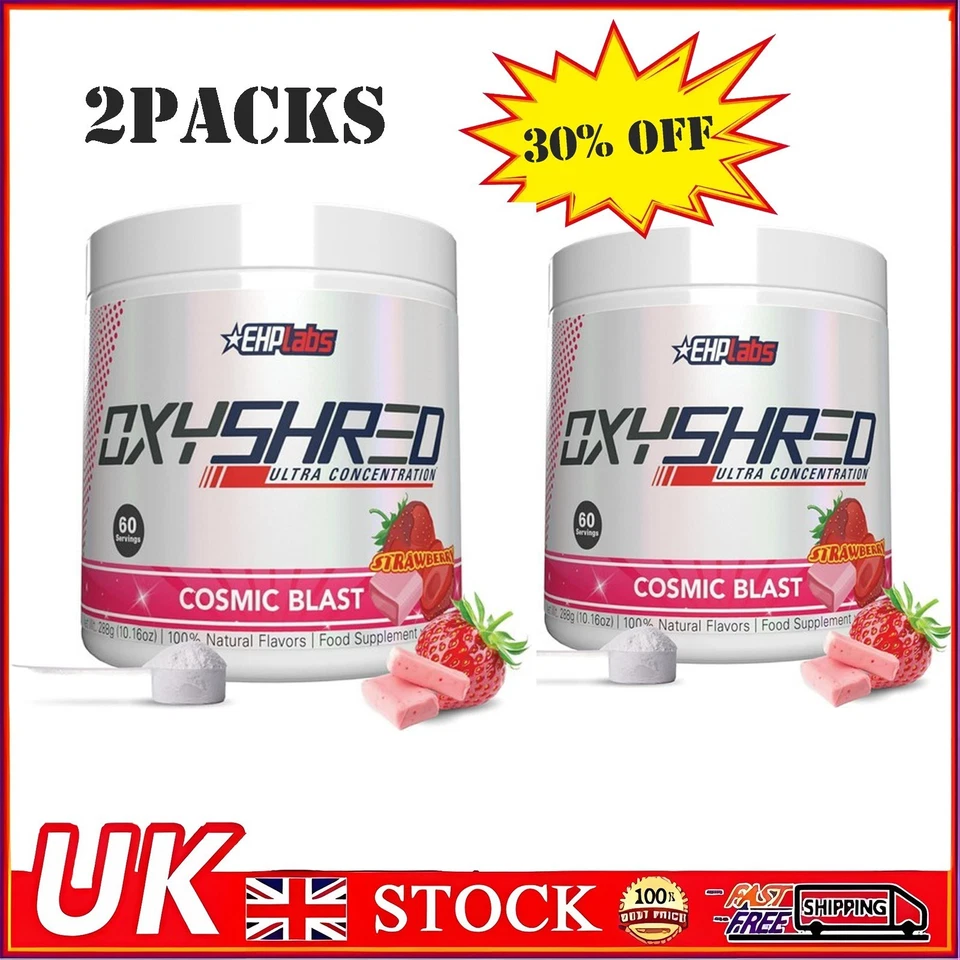EHPLABS 2X EHP Laps, OxyShred, Fat Burner Pre-Workout, Cosmic Blast, Strawberry Flavour-
