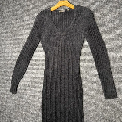 Donna Karan New York Essentials Charcoal Gray Ribbed Wool Sweater Dress Sz M  - Image 1 of 4